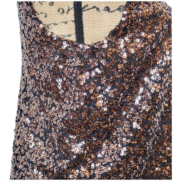 ONE LOVE CLOTHING Women's Regular Bronze Sequin Chiffon Dressy Tank Size Small - Picture 6 of 14